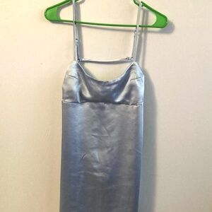 Mini Satin Blue Party Dress with Open Back - Large